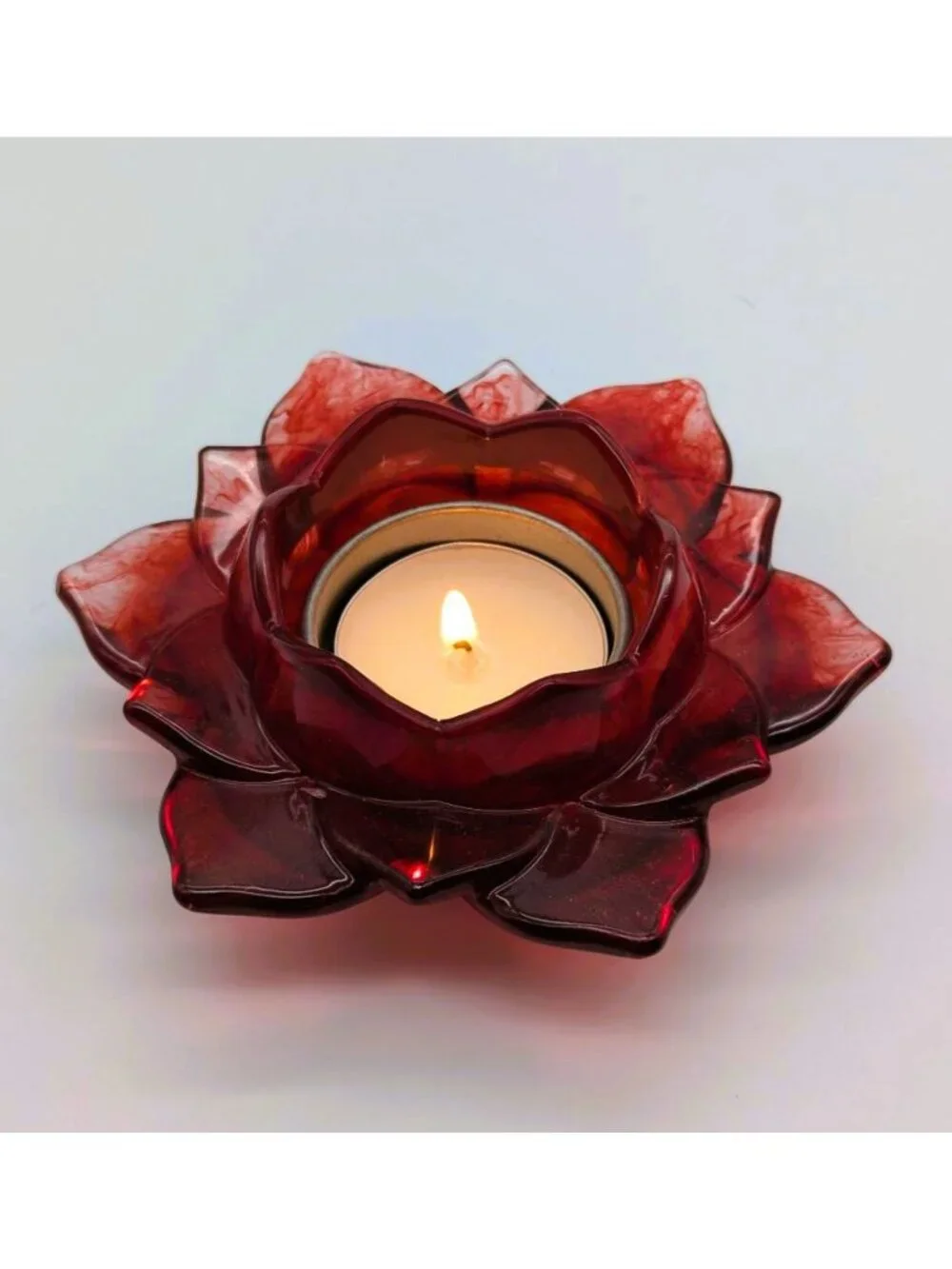 Red Lotus-Shaped Resin Tea Light Candle Holder Handmade Home Decor Centerpiece